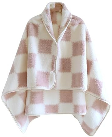 LIUYUYOUGO Poncho Donn Poncho Invernale Caldo Da Donna Coperta Scozzese In Flanella Di Pile Poncho Mantello Morbido E Caldo Indossabile Multiuso Soffice In Pile A Quadri Per Ufficio E Casa Rosa