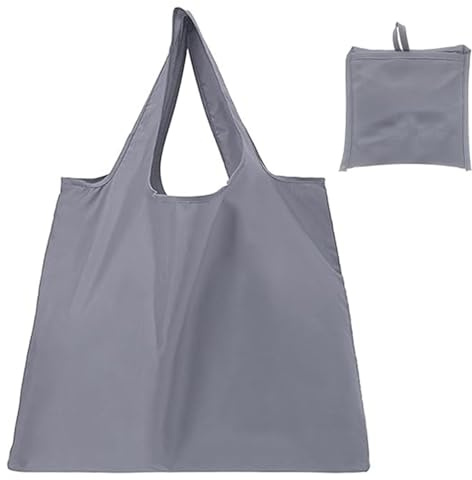 DILUSILK Reusable Shopping Bag Large Grocery Bags Shopping Tote Foldable Extra Large Reusable Eco Tote Handbag Fold Away Shopper Bag for Daily Outdoor Women Men (Grey)