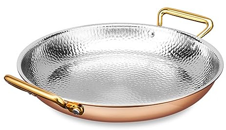 EOTRERANQ Padella for paella spagnola di 10 dimensioni, in acciaio inox, non rivestita, antiaderente, con doppi manici, padelle martellate a mano, pentole, for case o ristoranti(Rose Gold,20cm)
