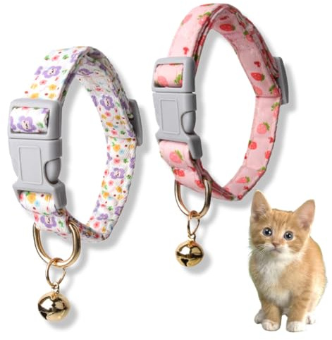 ZORVYN 2 Pezzi Collare per Gatti con Chiusura di Sicurezza, Regolabile e Riflettente, Collare Antistrozzo per Gattini, Design Elegante con Campanella Ideale per Gatti