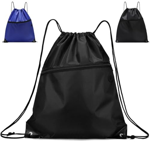 KASESSS 2 Pezzi Sacca Sportiva Con Coulisse, Portatile Grande Capacità Zaino Sportivo Sacca Borsa Palestra Con Tasca Frontale Sacchetta Sportiva Per Uomo Donna Scuola, Spiaggia, Nuoto, Viaggi