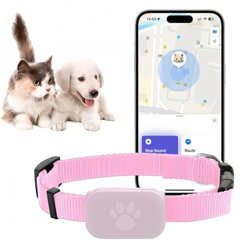 Rastreador de gatos, collar GPS para gatos pequeños, rastreador de perros, rastreador de mascotas, sin tarifa mensual, rastreador de mascotas compatible con Apple Find (compatible con iOS/Android
