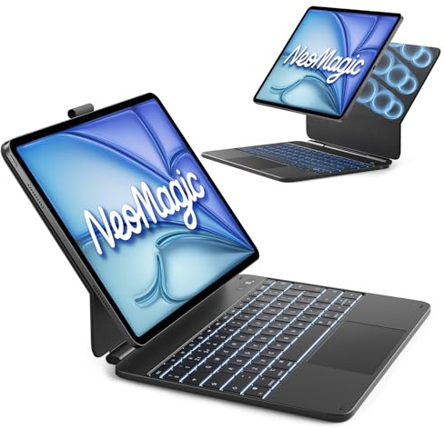 Inateck NeoMagic Magnetic Keyboard Case for iPad Air 13 inch M4 2026/M3/M2, iPad Pro 12.9 inch 6/5/4/3 Gen, Large Multi-Touch Trackpad, LED Power Display,7 Color Backlight, with Pencil Holder, QWERTY