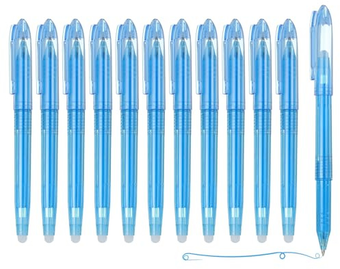 PATIKIL 12Pcs Erasable Gel Pens, 0.5mm Fine Point Heat Erasable Marking Pen with Cap Smooth Writing Fabric Markers for Sewing Drawing Writing Planner, Sky Blue Ink