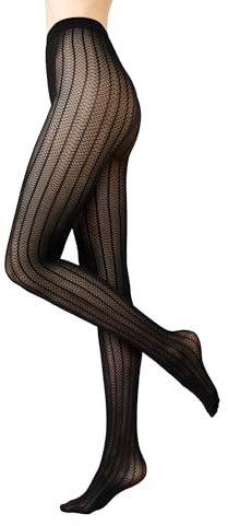 Conte elegant Lacy Line 30 den Collant a Rete da Donna con Righe Verticali Traforato Sottile Elastico con Tassello in Cotone Alla Moda Effetto Snellente, Nero, 4