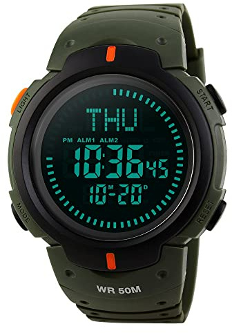 TONSHEN Uomo Bussola Orologio Uomini Subacqueo Digitale Outdoor Sportivo Militare Tattica Quarzo Orologi da Polso 50M Impermeabile LED Controluce Fusi Orari Mondiali 3 Sveglia Plastica e Gomma