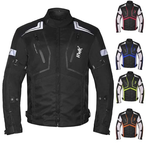 HWK Scorpion Motorcycle Jacket for Men & Women, Motorcycle Gear with Body Armor Foam Padding and Breathable Cordura Fabric, Reflective Motor Bike Jacket for Improved Night Visibility - Black, Large