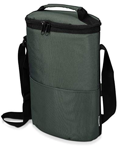 Navaris Wine Cooler Bag - Insulated Wine Carrier for 2 Bottles - Portable Bottle Holder w/Shoulder Strap for Travel or Picnic Food and Drinks - Grey