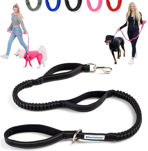 Shed Defender Shock Absorbing Bungee Leash - Three Padded Traffic Handles, Designed in the USA, Stretches 4-7ft, Elastic Dog Leash, Reflective Stitching, Large Dog & Small Breed, Heavy Duty, Black