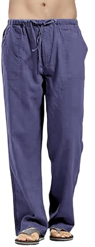 Litthing Pantalone Uomo Cotone Ragazzo Pantaloni Casual Traspirante Lungo Leggero Estivo Slim Elastic con Comodo Cordoncino