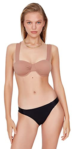 Trendyol FeMan Balcony Knit Bikini Top,Mink,38
