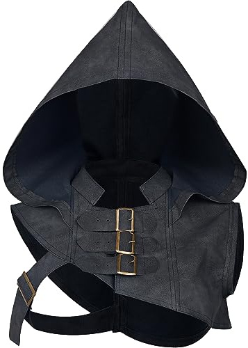keland Cape Médiévale avec Capuche Punk PU Cuir Cowl pour Femme Halloween Cosplay (Z-Noir)