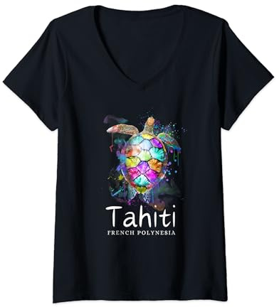 Femme Tahiti Polynésie Française - Tahiti T-Shirt avec Col en V