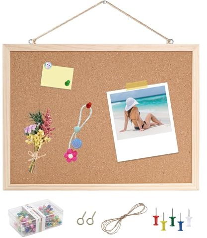 Barlone Korkwand Mit Holzrahmen 20 x 30cm, Pinnwand Korktafel, Cork Board Mit 100 Stk Pinnwandnadel, Klein Für Notiztafeln, Vision Boards, Büros, Klassenzimmer