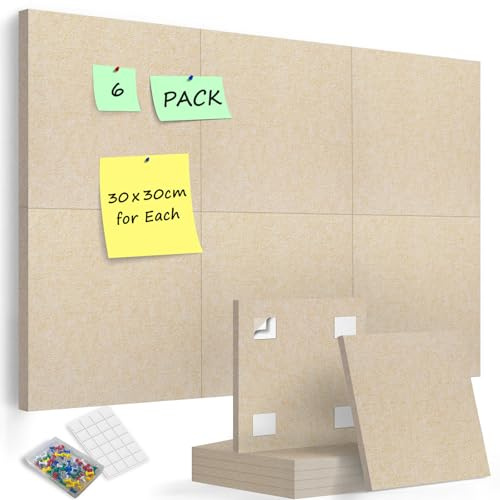 Sliandtelly Felt Notice Board 6 Pack, 30x30cm 12mm Thick, Beige