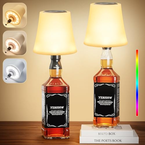 2 Pezzi Lampada Bottiglia LED da Tavolo Senza Fili, Tappo Lampada per Bottiglia Ricaricabile con Touch 3 Temperature di colore e RGB, Dimmerabile Lampade da Comodino, per camera da letto,Salotti