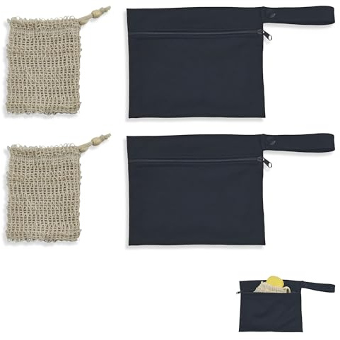 2set Travel Soap Bar Case - 2 Soap Bags & 2 Foaming Nets,Waterproof & Leakproof Soap Bag With Natural Cotton-Linen Soap Foaming Net,Portable Quick-Dry Waterproof Soap Bag for Travel & Camping,Black