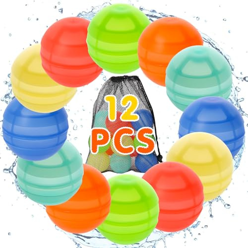 Water Bombs Reusable 12 Pieces Self-Closing Water Bombs, Refillable Water Bombs for Children and Adults, Water Balloons for Outdoor, Pool