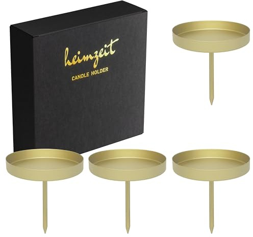 heimzeit Ljushållare i Metall Ø80 mm, 4 Stycken i Guld | Ljusstake för Blockljus och Bords Ljus, Adventskrans, Stilren Design, Elegant Inredning