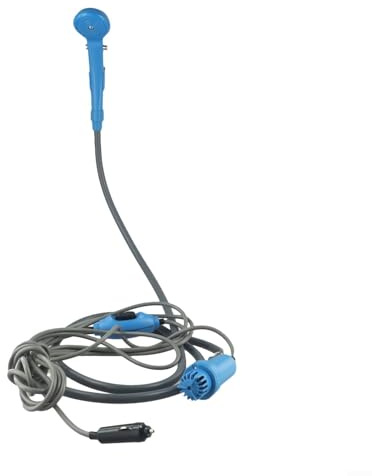 Kit de ducha portátil de camping de 12 V con control de presión ajustable eléctrico, manguera de 2 m, bomba de cable de 4 m, accesorios colgantes y bolsa de almacenamiento para acampar al aire libre