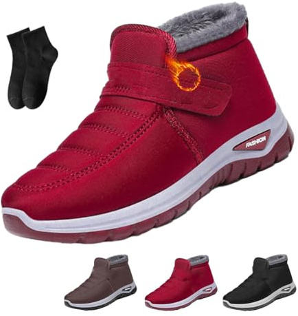 Scarpe da ginnastica da donna, antiscivolo, calde, ortopediche, invernali, da neve, da donna, alla caviglia, foderate in pelliccia, impermeabili, isolanti, Rosso, 38.5 EU