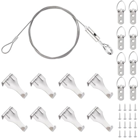UFURMATE Kit de suspension pour photos de petit format, crochet de suspension avec crochet unique réglable en acier inoxydable pour l'affichage d'art, miroir, panier (1M)