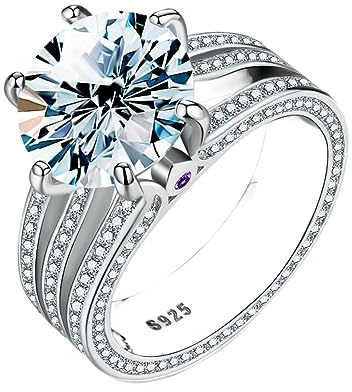 Diamantring, 5ct Moissanit förlovningsring for kvinnor D-färg VVS1 925 sterlingsilver diamantringar