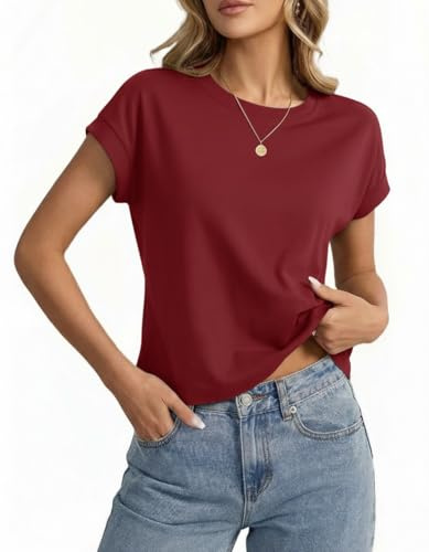 Suncife Women Casual Baggy Cropped Tshirt Cap Sleeve Loose Fit Tops | Breathable and Soft Fabric, Comfy to Your Skin, Dressy Plain Design, Suitable for Gym and Summer Wear
