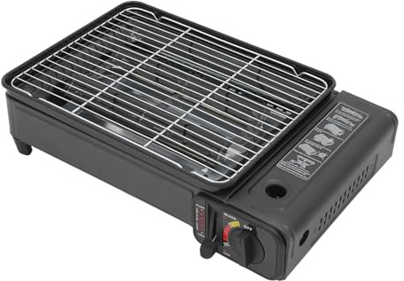 Camping gasgrill, BBQ grill, gasgrill för patroner och gasflaskor, gasspis, utomhusgrill, campingset för balkong, picknick med tillbehör
