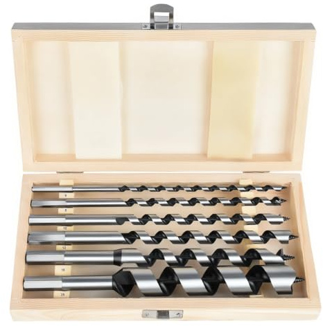 Mtchavno Coffret 6 Mèches à Bois 230 mm, Ø 6-25 mm Hélicoïdaux | Foret Bois à Queue Hexagonale avec Pointe à Coupe Unique pour Bois, MDF, Contreplaqué, PVC et Matériaux Composites