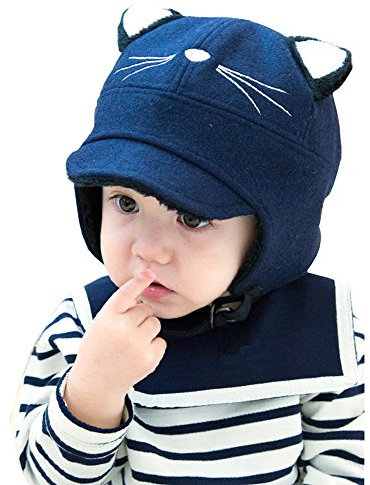 Cheerlife Baby Kinder Wintermütze Katze Tiermütze Jungen Mädchen Ohrenschutz Mütze Kappe (Dunkelblau)
