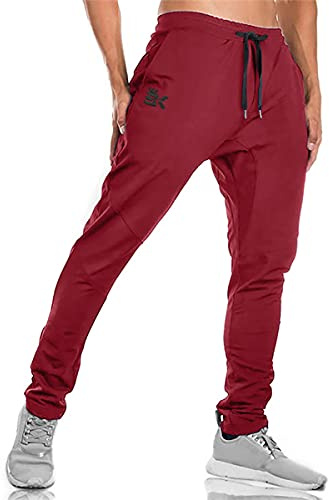 BROKIG Mens Gym Tracksuit Bottoms Jogging Running Joggers XL Red