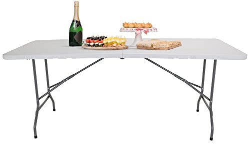 hjh OFFICE Table Pliable de Camping 152x70 cm Easy UP Multi Table de Jardin, Table de Pique Nique, Plastique Blanc 830053