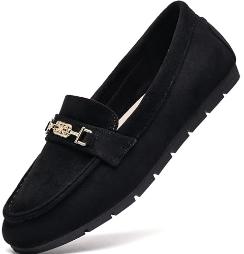 DeYashopin Women's Loafer Shoes Leisure Slip On Work Shoes Comfort Walking Flats Black Velvet 8
