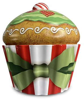 Julcupcake virvel – burk, bakverksburk, förvaringsburk, kakburk, plåtburk. Förvaring av kakor och pepparkakor. Åtkomligt präglad och tryckt. Vol. 1,5 l. Mått: 18 x 20 cm