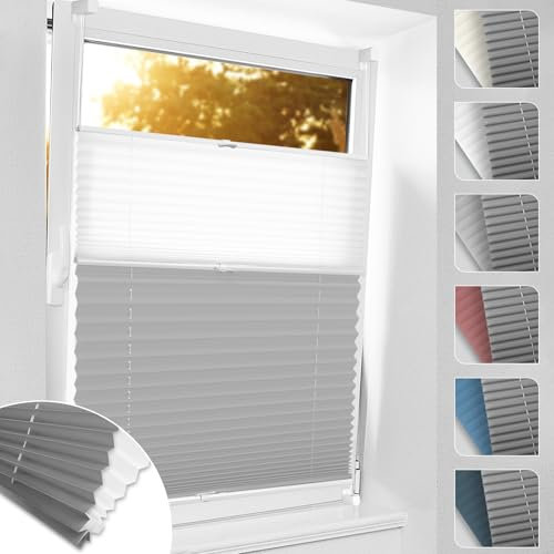 bobodeco Day Night Plissee Doppelplissee ohne Bohren Verdunkelung Klemmfix, 70x130 cm(BxH) Weiß-Grau Thermo Plissees 100% Verdunkelnd & lichtundurchlässig Aluminium für Fenster & Tür