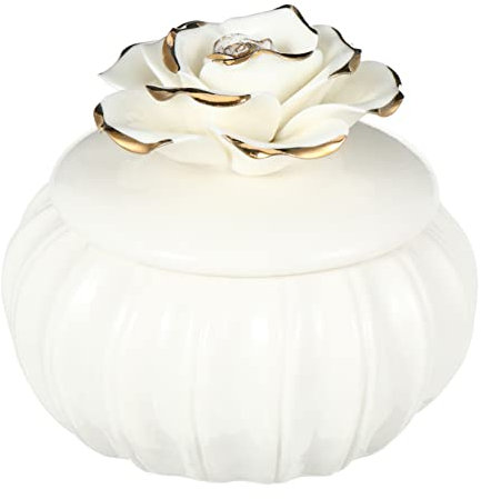 Alipis Coffret Boîte à Bijoux Céramique Couvercle Boîte De Rangement Portable à Motif Rose Pour Accessoires Blanc