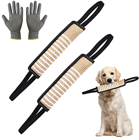 Nizirioo Mordedor arpillera para Perros, 2 Unidades, Juguete para Perros Muy Resistente para Entrenamiento K9, Tira aflojar Juegos Arrastre con Perro, Juguete con Dos bucles, 30 cm, 1 par Guantes