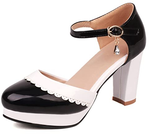 Bviennic Donna Closed Toe Tacco A Blocco Plateau Bridal Sandali Eleganti Con Cinturino Alla Caviglia Festa Scarpe Comodo Vestito Nero Numero 41 Eu-43Cn