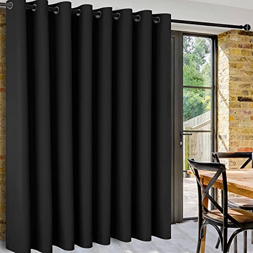 DWCN Door Curtains Wide Blackout Curtains Room Divider Curtains Ring Top | Thermal Insulated Curtains Windows Curtains Room Separation for Bedroom Living Room Baby Nursery,Black,180 x 108 inch,1 Panel