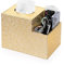 BTSKY PU Leather Square Tissue Box With Multi-Function Side Pocket Organizer For Remote Control Cosmetics Pen Pencil - Tabletop Cube Tissue Box Napkin Holder Storage Box, Gold