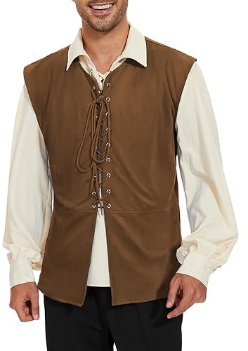 Century Star Pirate Vest Men - Renaissance Costume Men Medieval Viking Gothic Steampunk Sleeveless Halloween Costumes Brown Large