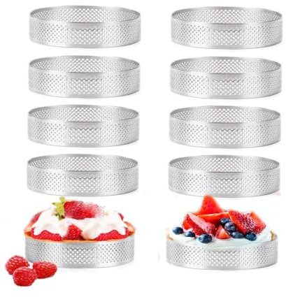 Tagtight 10PCS Edelstahl Tortenringe mit Löchern, Obstkuchen, Kuchen Mousse Ring, Tartelette Förmchen, Runde Dessertringe Backringe, Perforiert Schimmel Torte, Backwerkzeuge, 8cm