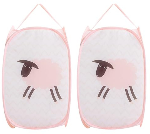 Hwtcjx Faltbarer Wäschekorb 2 Stück, Pop-up Wäschekorb Klappbar mit Mesh 30 x 30 x 50 cm, Wäschetonne Laundry Baskets mit Griffen Faltbarer Stoffkorb Pfandflaschen Sammelbehälter (Rosa)