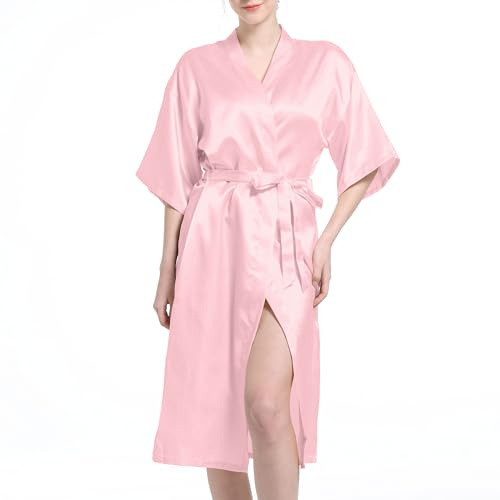 Xuepelit kimono badrock dam sommar satin bride morgonrock dam lätt lång brud morgonrock sidenpyjamas, ROSA, XL