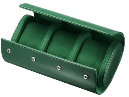 sourcing map Leather Watch Travel Case 3 Slot Watch Roll Storage Box Green | Single Organizer for Men Women Holding Storaging Displaying