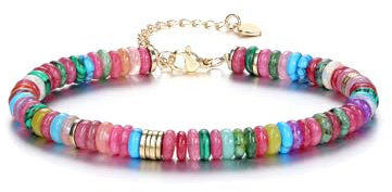 CrystalTears Crystal Bracelet for Women Colorful Boho Gemstone Beaded Bracelet Natural Healing Crystal Stone Bead Bracelets Summer Beach Jewellery Gifts for Women Christmas Birthday