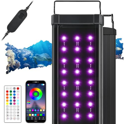 Warmfay LED Aquarium Beleuchtung, DIY Vollspektrum Aquarium Licht mit APP Steuerung Fernbedienung, Fish Tank Lamp mit Timer, 20 Farben und 10 Helligkeitsstufen, 8W Aquarium Lampe für 40-60CM Tank
