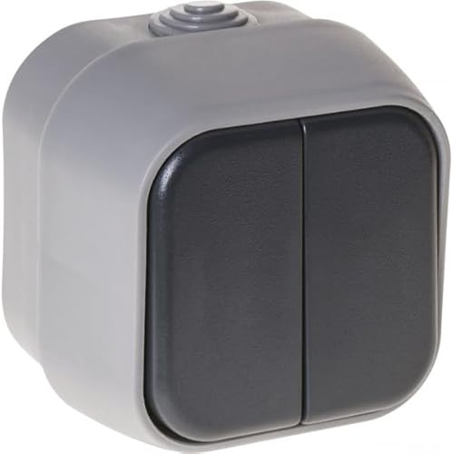 Interruttore doppio IP54 grigio 7x7x5 cm - impermeabile ideale per uso esterno, controllo dell'illuminazione in spazi diversi.
