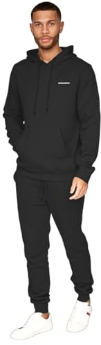 Crosshatch Full Fleece Tracksuit Sweatshirt Hooded Hoodie Warm Sweatpants Joggers Cord Plus Size Black M
